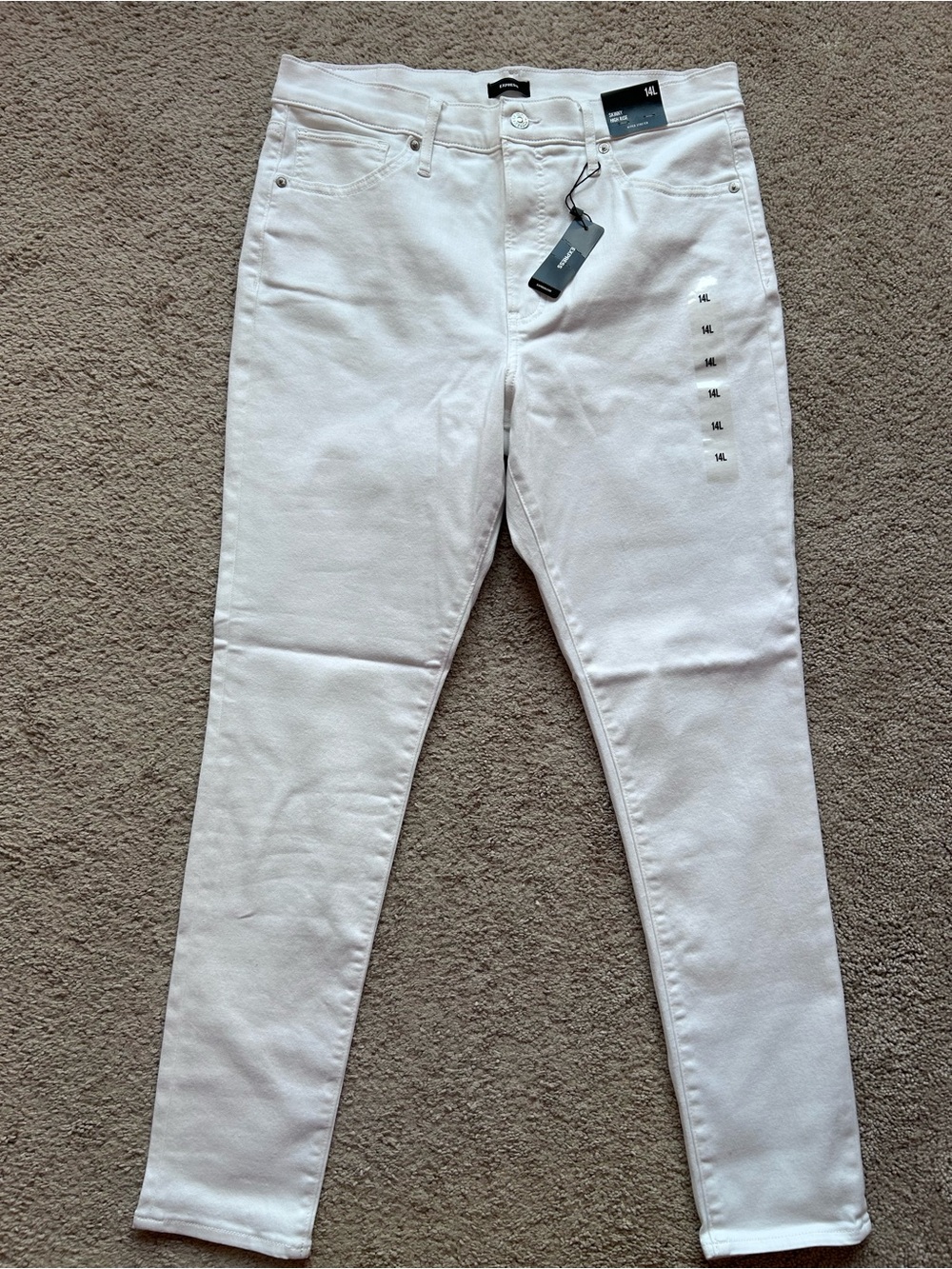 Express White Women's High Rise Hyper Stretch Skinny Jeans - Size 14 Long